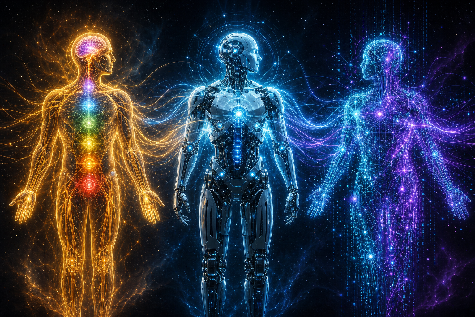 Three-stack spectrum: Human vs Robot vs Software Agent — layer by layer comparison